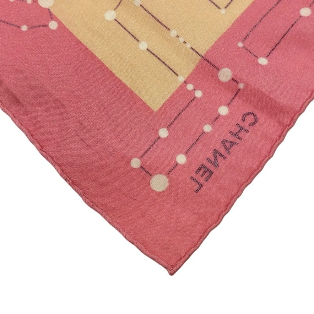 Chanel Pink Whimsical Celestial Stars Moon Planet Silk Scarf